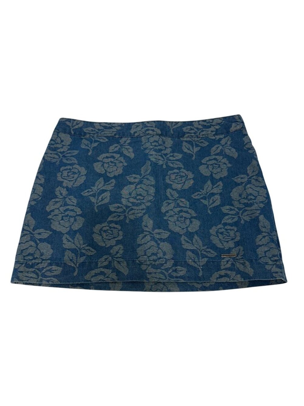 Abercrombie & Fitch Womens Metalic Floral Blue Denim Mini Skirt SZ 10 Lined